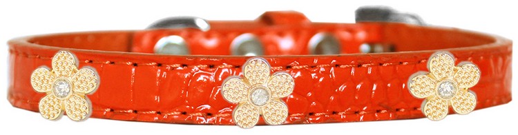 Gold Flower Widget Croc Dog Collar Orange Size 12